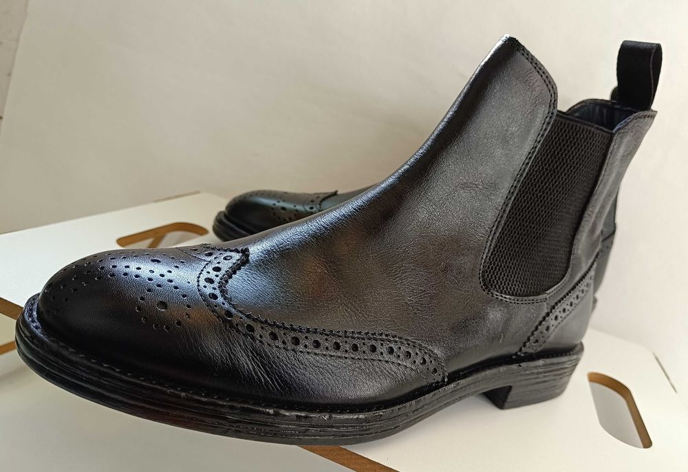 Ghete chelsea brogue 44 premium CaFeNoIR Paris piele naturala moale