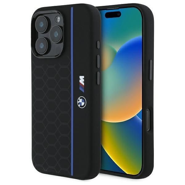 Bmw - калъф hardcase silicone hexagon blue line magsafe за iphone 16 p