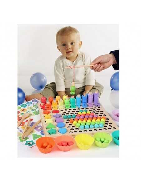 Joc Montessori 5 in 1 Logarithmic Plate Beads, din lemn