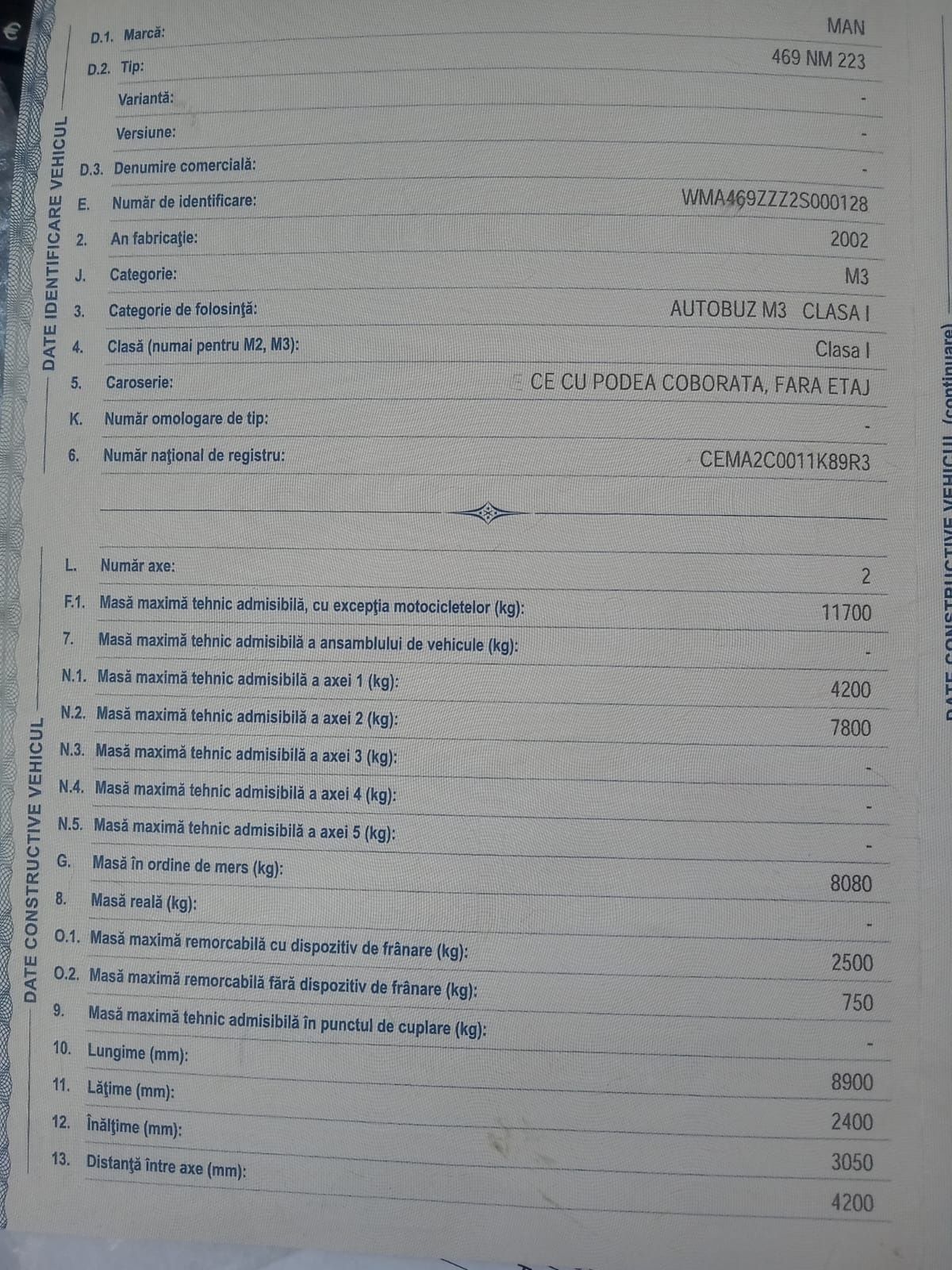 Piese autobuz Man 469NM223 din 2002 motor D 0836 LOH03 6871 cmc