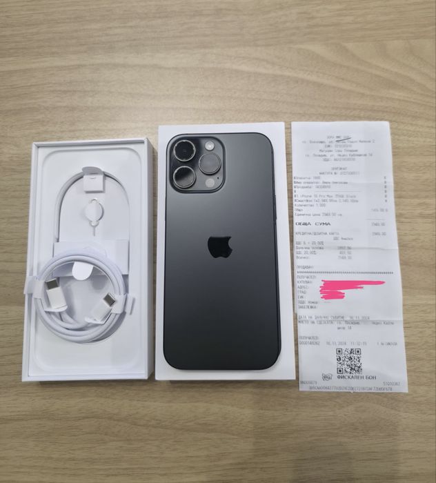 Iphone 16 Pro Max 256 black titanium - 1 г. гаранция към магазин Зора