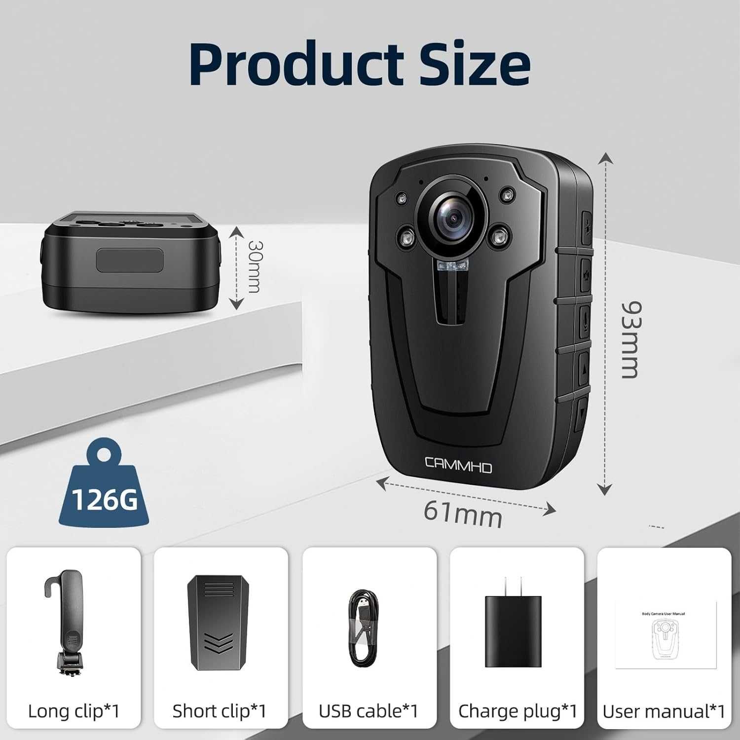 CAMMHD C8-32GB 2K/1296P телесна камера, 11-12 часа видеозапис