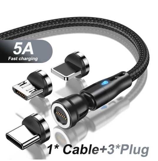 Cablu pentru incarcare rapida, magnetic, Tip C, 5A, 3 capete cu magnet