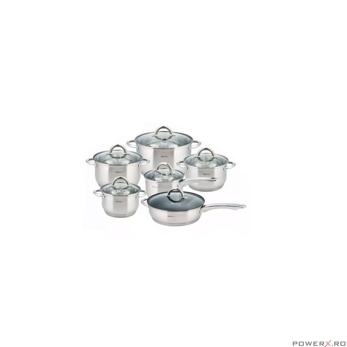 Set de 6 oale din inox cu capac sticla, fund termic multistrat,
