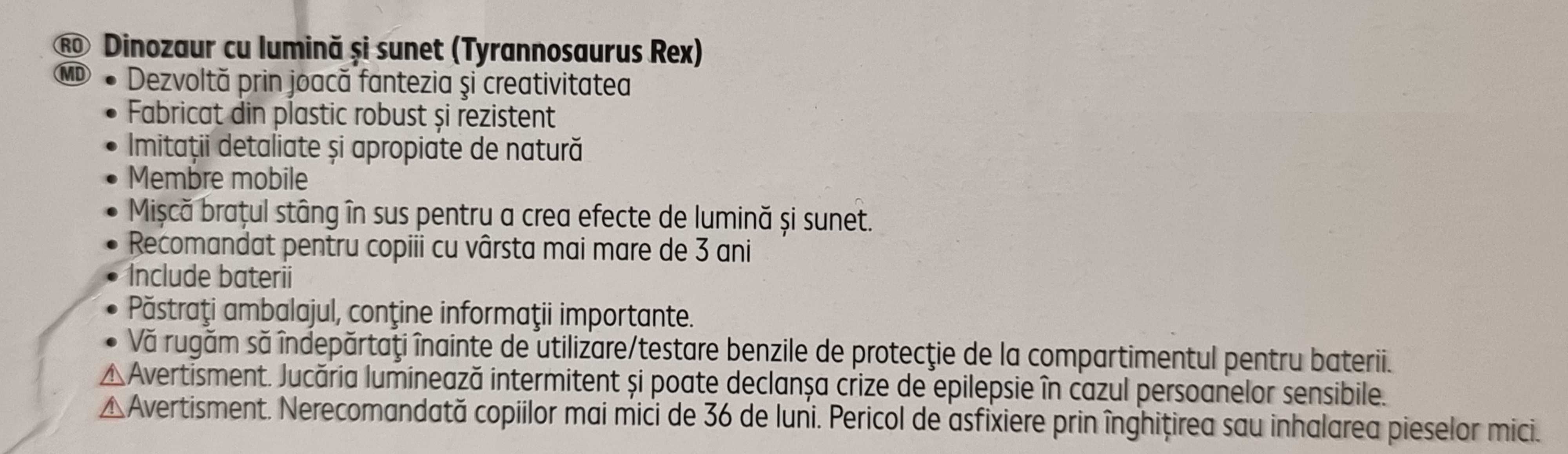 Dinozaur electric cu lumini si sunete 30 cm