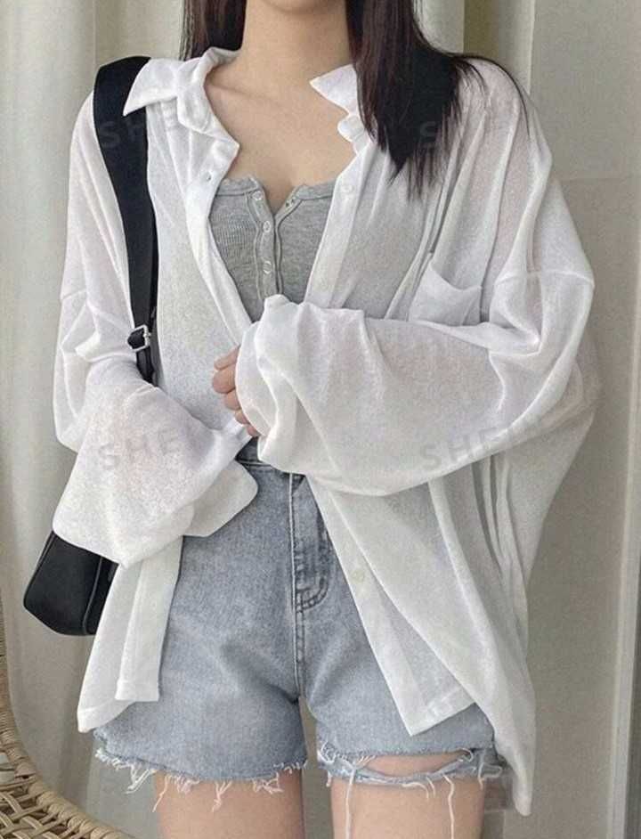 PLUS SIZE Риза бяла, полупрозрачна,  свободна, горница