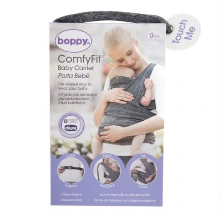 Marsupiu Chicco Boppy tip Sling, Gri, pentru bebe 0m+ 3,5kg-15kg