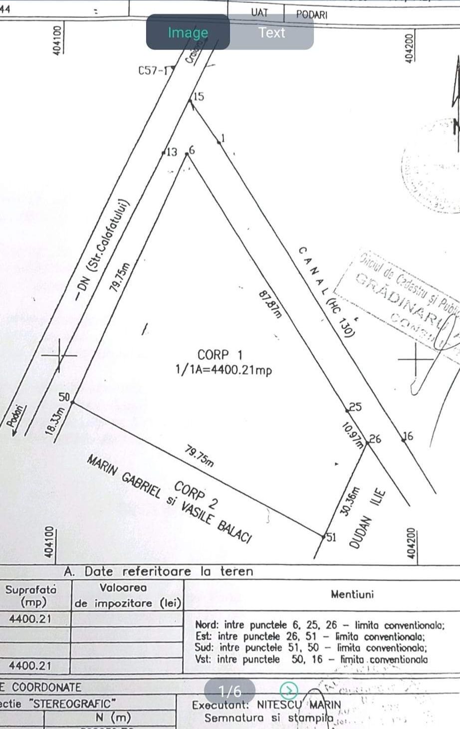 Teren intravilan la iesirea spre Podari, 4400 mp .