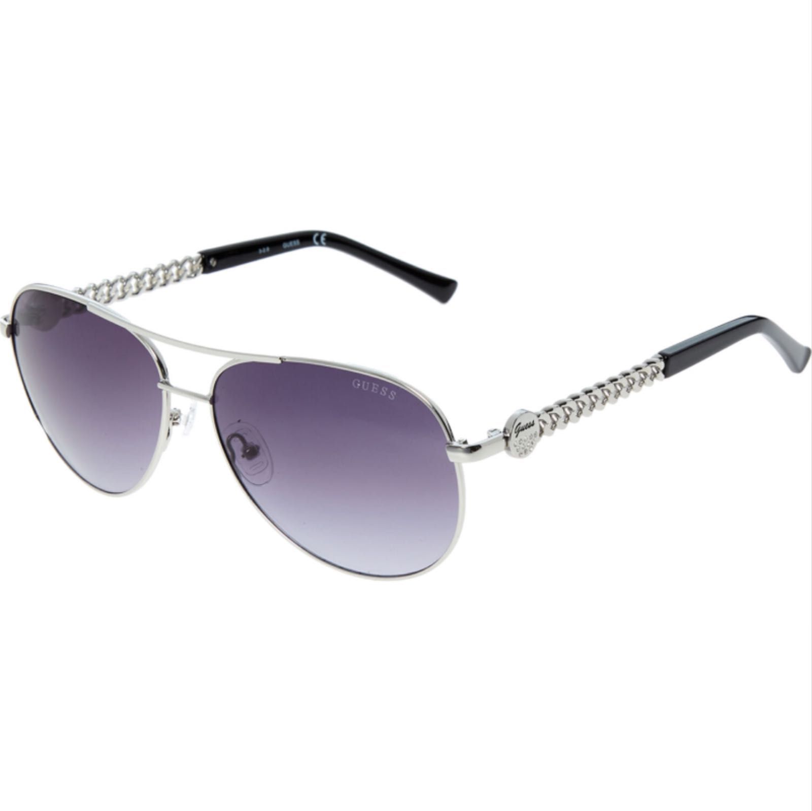 Ochelari de soare Guess 2021 Silver Tone Chain Aviator + toc