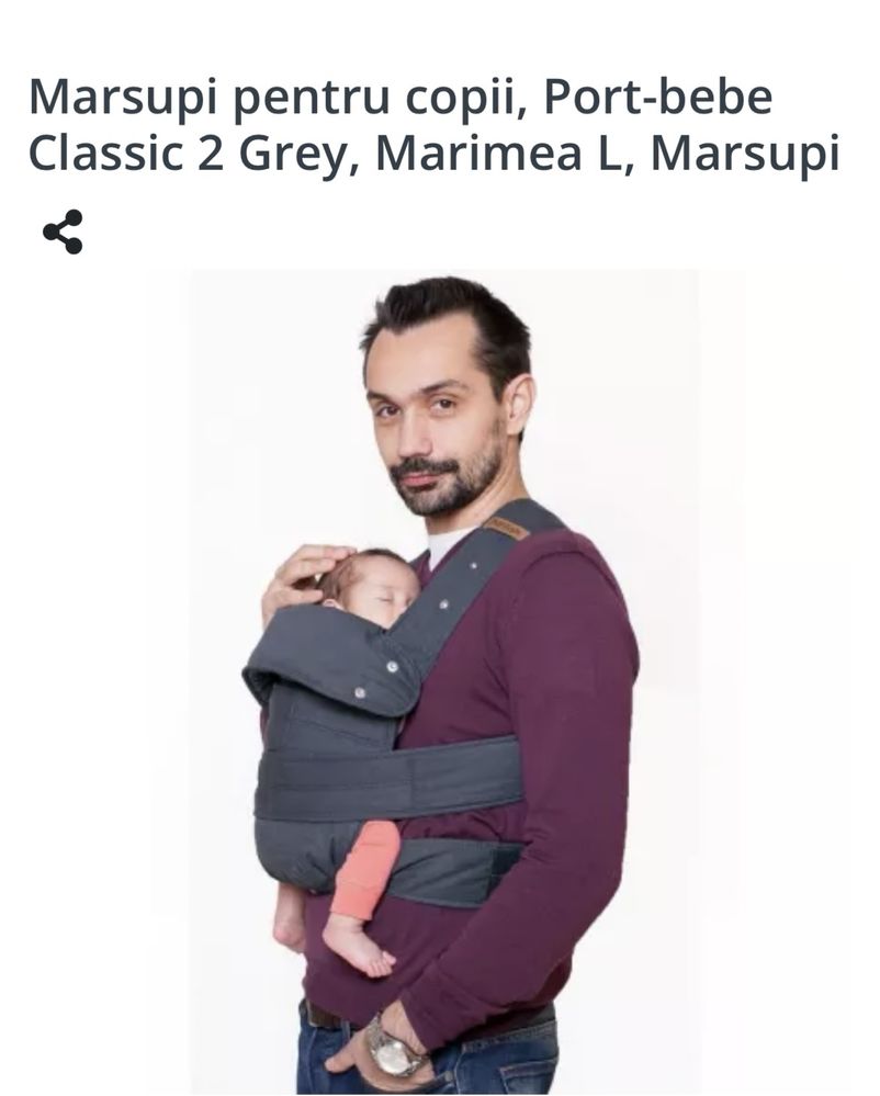 Marsupiu - Port-bebe Classic 2 Grey, Marimea L, Marsupi