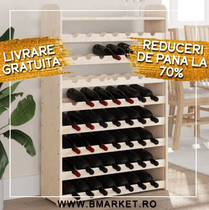 Suport sticle vin/raft vin, 72,5x25x111,5cm, lemn masiv pin LANCASTER