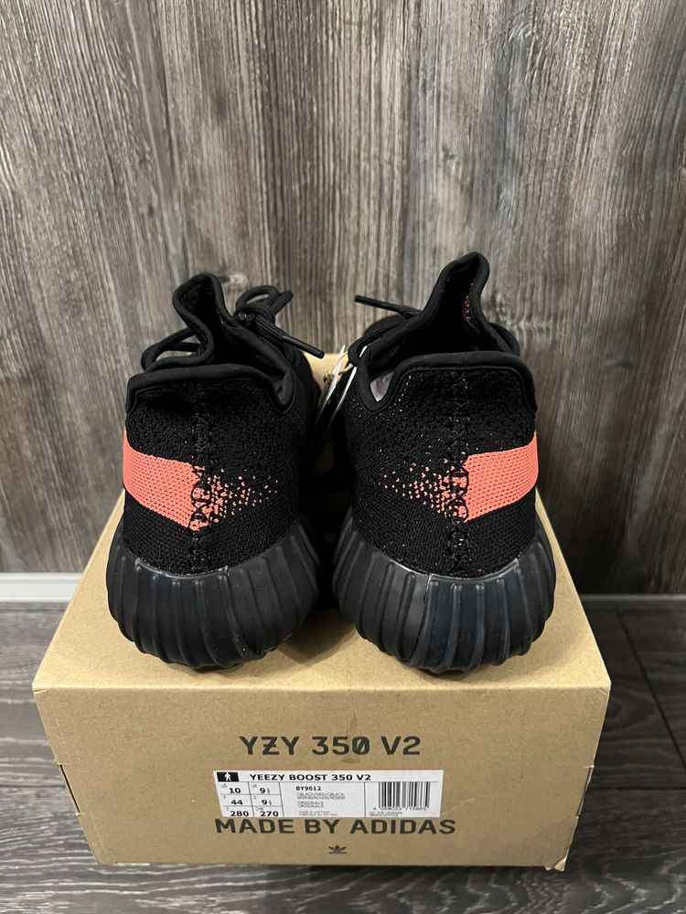 Yeezy 350 Core Black Red Stripe 44