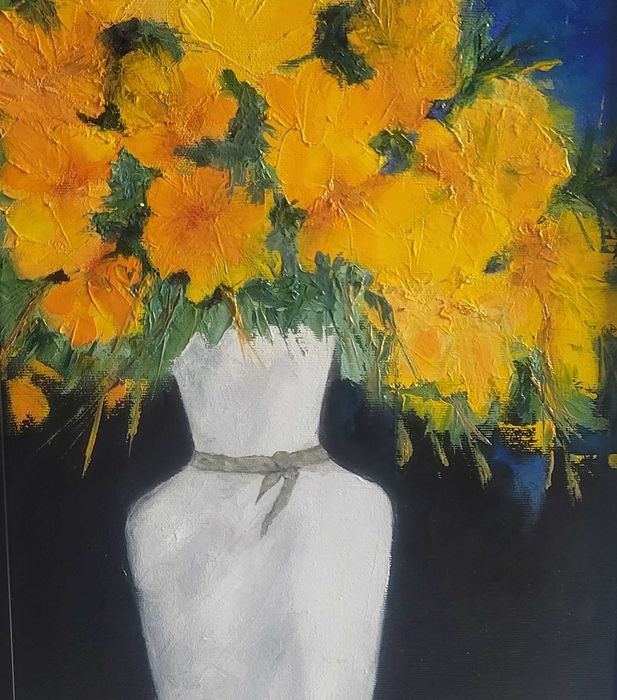 PICTURA, TABLOU nou, modern, FLORI GALBENE -, pictor roman consacrat