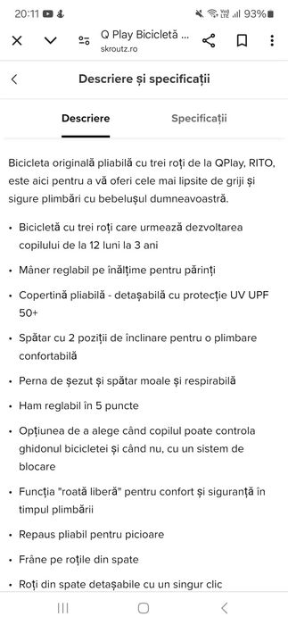 Tricicleta Rito copii