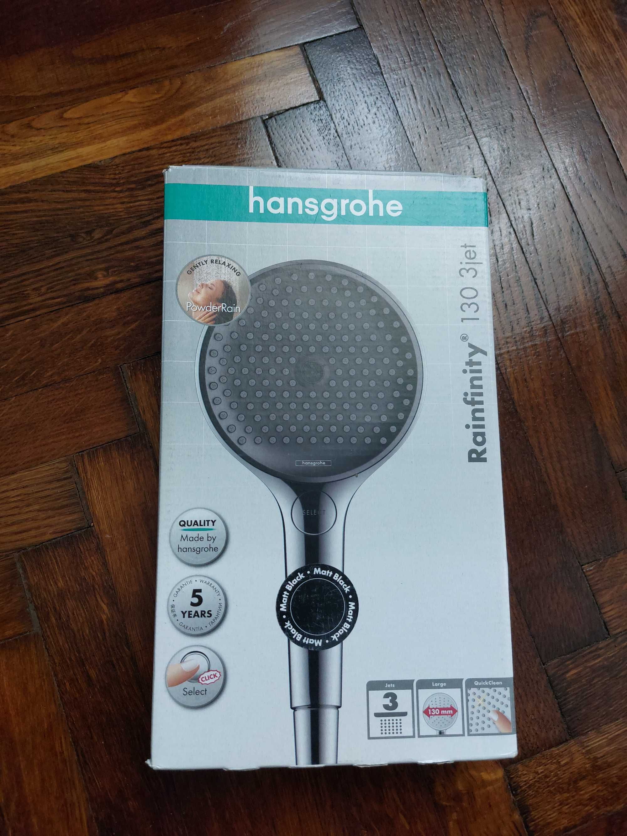 Para de dus Hansgrohe Rainfinity 130 negru - crom periat 3 tipuri jet