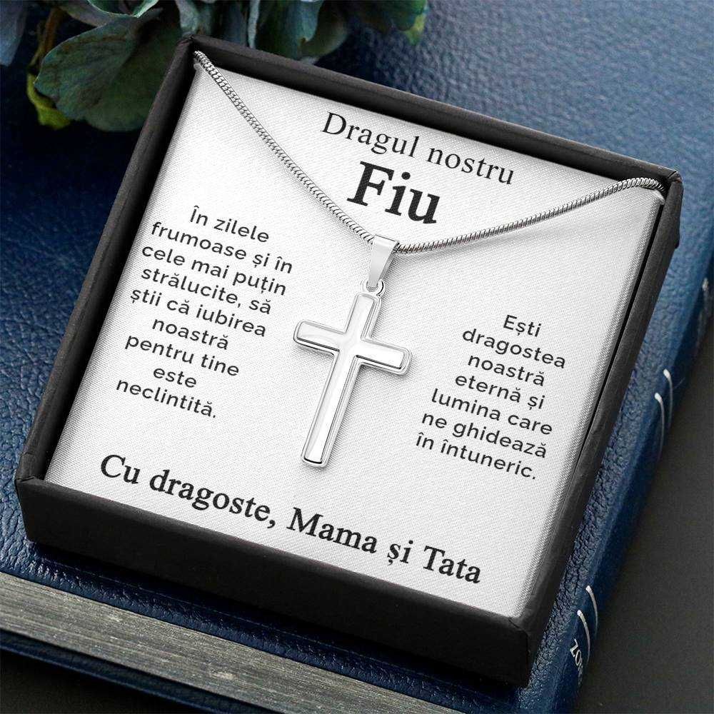 Colier Cruce De la Mama si Tata pentru Fiu cu Mesaj Emotionant