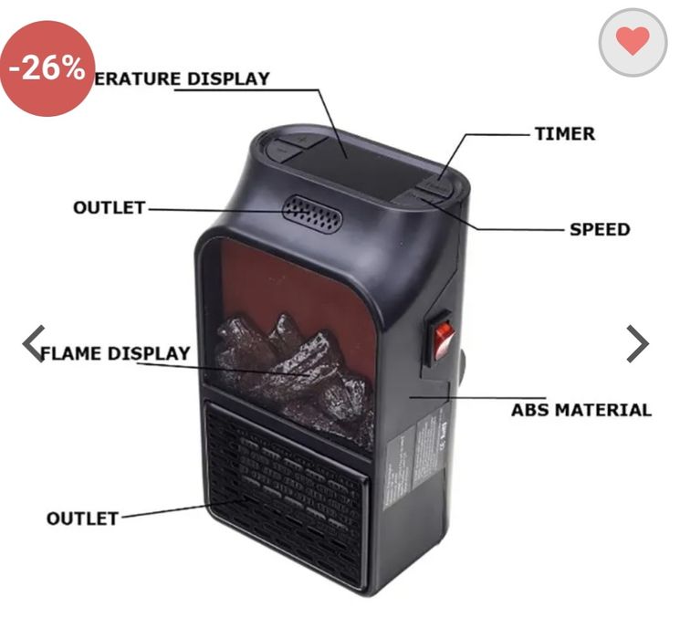 ПРОМО! Икономична отоплителна мини ПЕЧКА отоплител 900W с КАМИНА