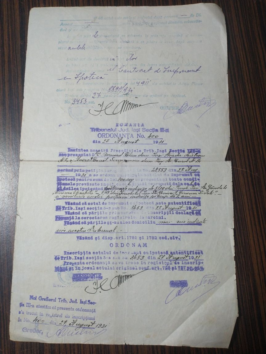 Vând documente notariale 1931