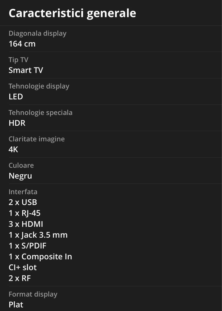 Televizor Hisense, 164 cm, 4K, Ultra HD, Negru