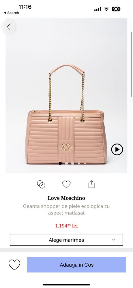 Geanta originala Love Moschino, Roz Prafuit, Shopper