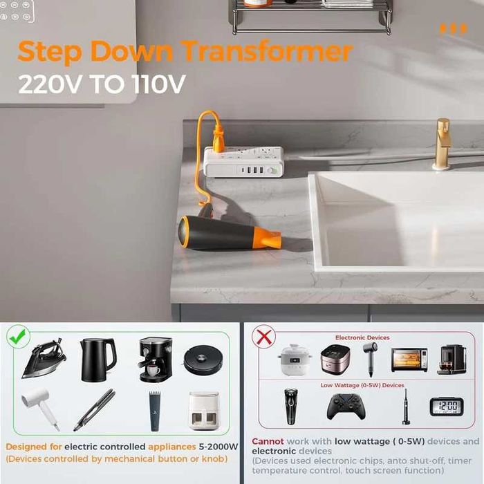 Convertor la 110V/2000W, de calatorie cu 4 porturi USB