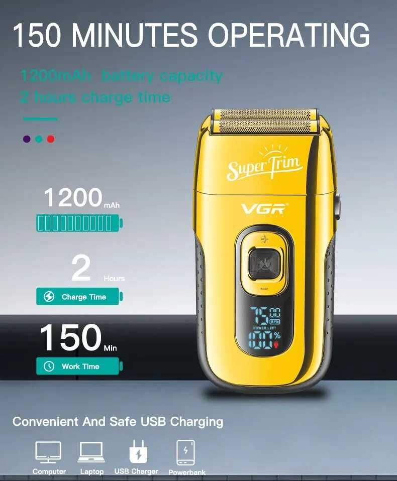 Aparat de ras profesional SHAVER VGR "Super Trim" V-332, 1200mAh, GOLD