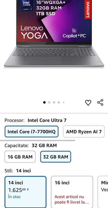 Laptop 2 în 1 Lenovo Yoga 7i | PC Copilot | Ecran OLED WUXGA de 16" 2.