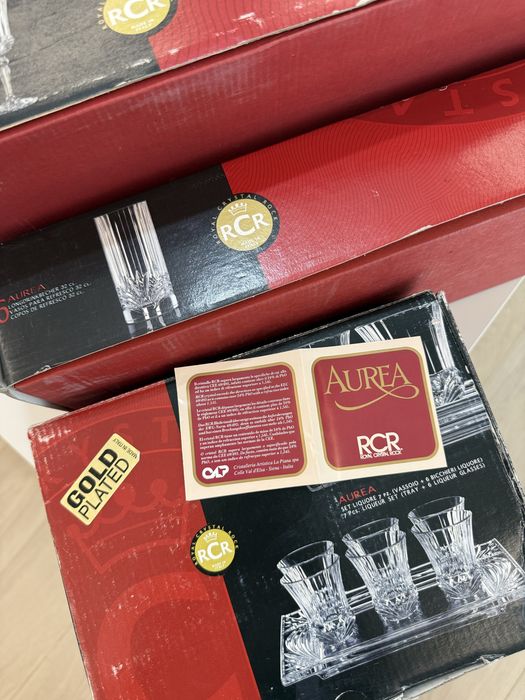 Set de 22 pahare Royar Crystal Rock, Cristal Italian, cu aurire