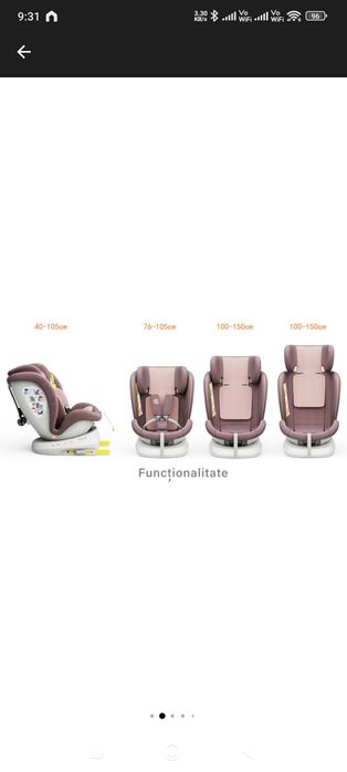 Scaun auto Tweety Plus iSize Buf Boof LightPurple cu isofix Rotativ 36