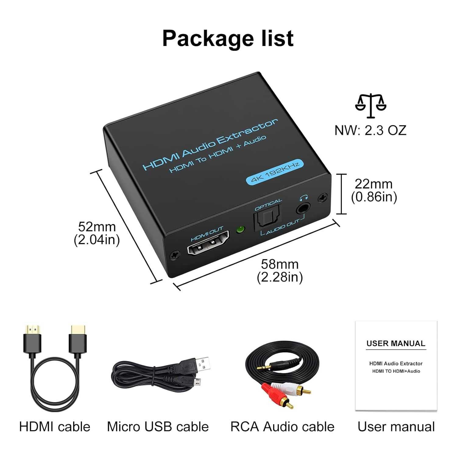 Extractor convertor adaptor audio HDMI 4Kx2K-30Hz optic HDMI Spdif