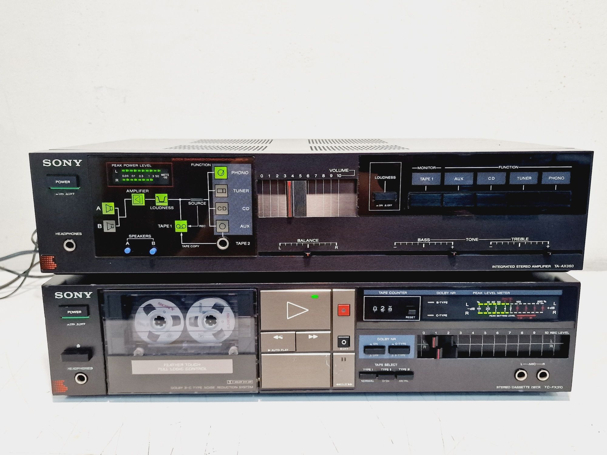linie audio SONY, amplificator TA-AX360,deck TC-FX310, vintage japan