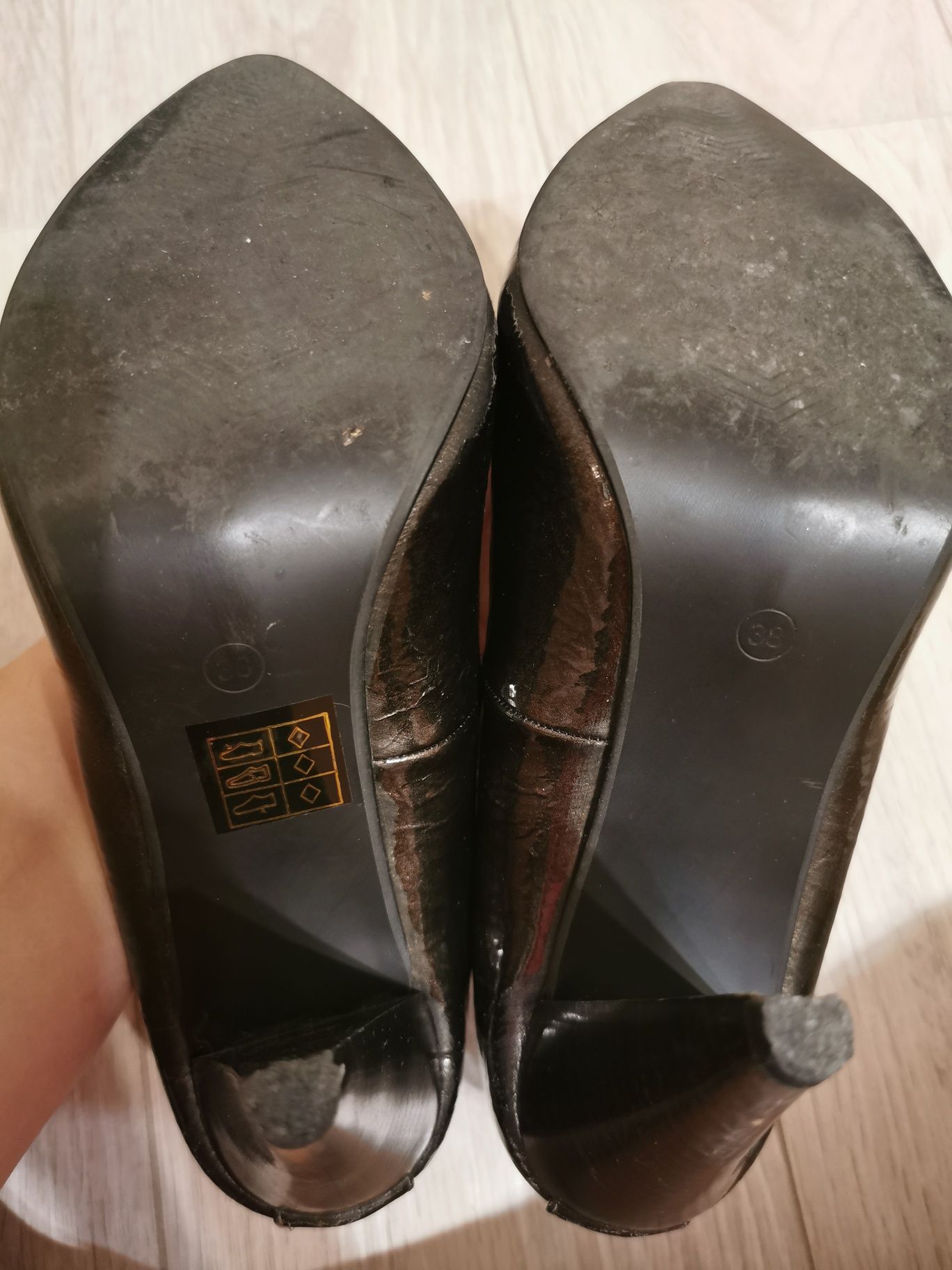 Pantofi stiletto, metalizati, negru-maroniu, marimea 38