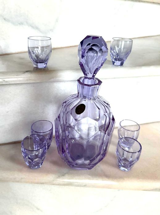 Set Cristal  Ametist de Bohemia Decantor Sticla cu dop + Pahare