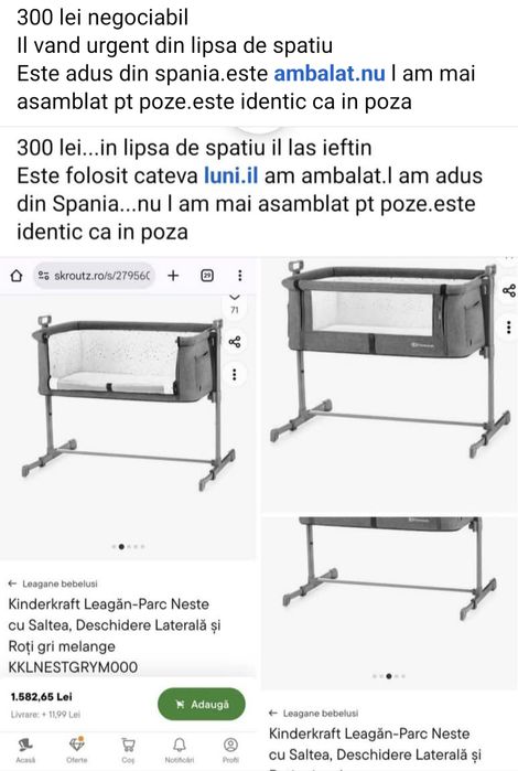 Leagan -parc  kinderkraft cu saltea neste