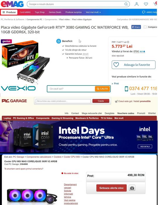 GIGABYTE RTX 3080 GAMING OC WB racita pe apa cu MSI 360R ARGB