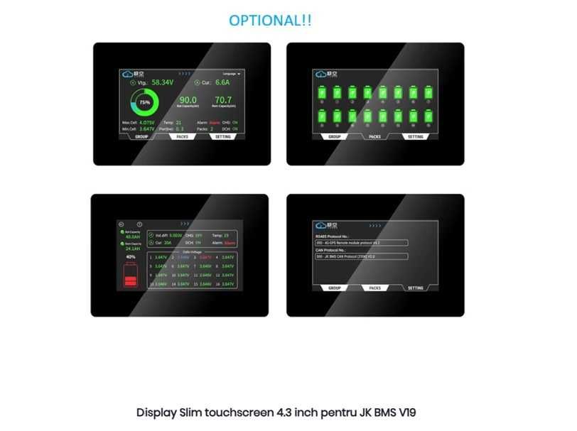 BMS JK V19 JK-PB2A16S20P 2A200Ah/350Ah optional Display Touch V19 4.3"