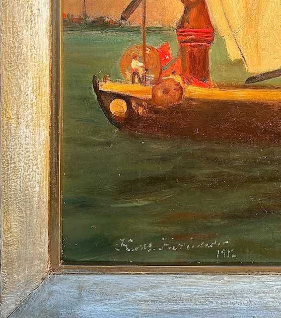 ”MARINA” Tablou FOARTE F VECHI, ulei/cart, semnat, datat 1912, 60x50+R