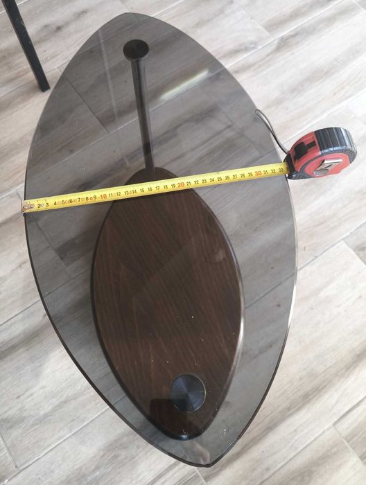 Masa rotundă de sticlă pe rotile + 3 măsuțe detașabile