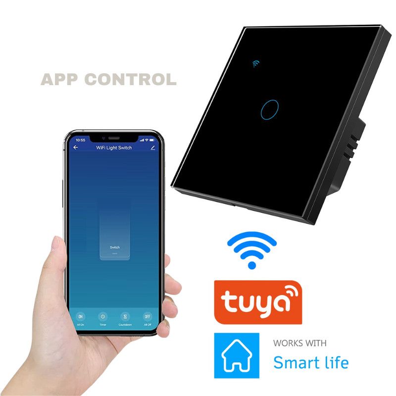 Intrerupator smart touch cap scara/cruce iUni 1F, Wi-Fi, black