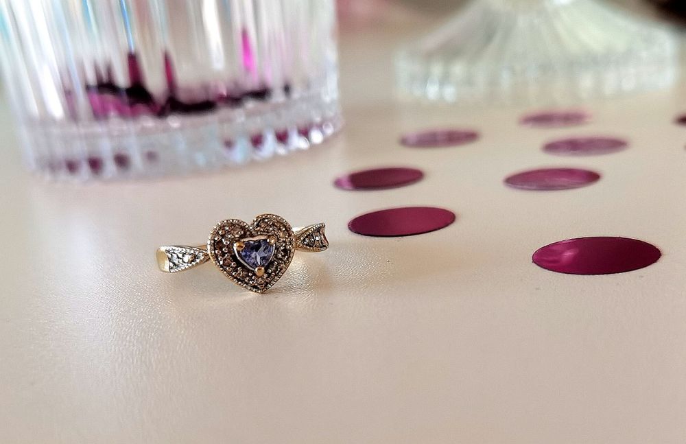 Inel vintage din aur de 9k cu diamante naturale si tanzanit