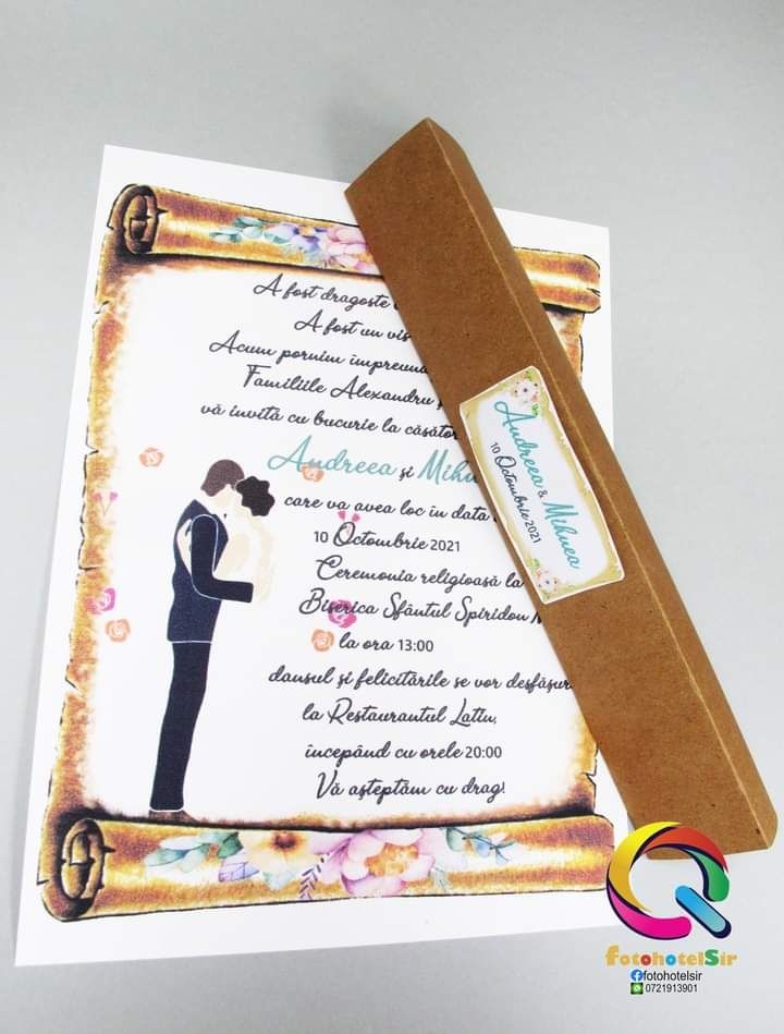 Invitatie de nunta papirus vintage