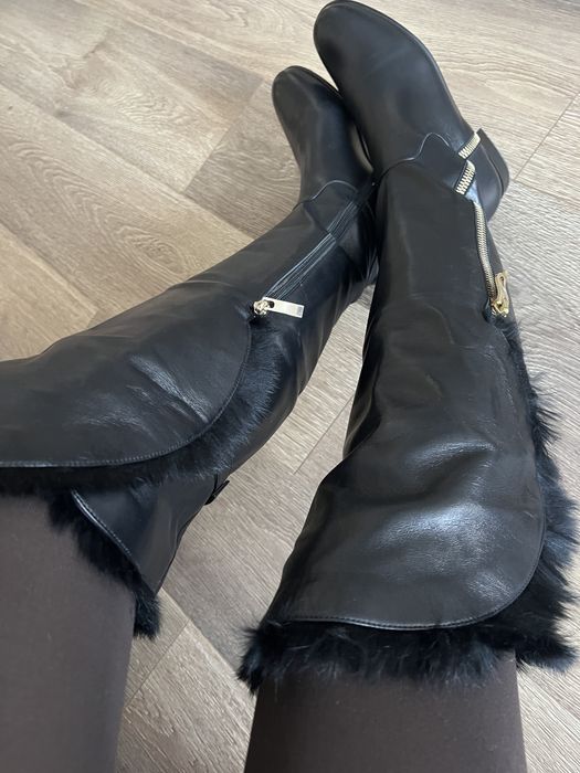 Кожаные сапоги-ботфорты