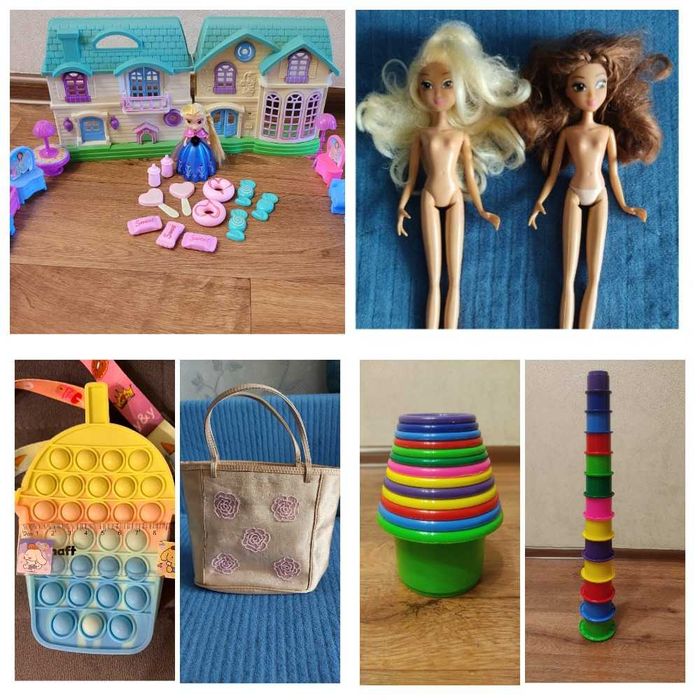 Игрушки домик с мебелью и куклой Эльзой,барби,лол,платье,пирамидка