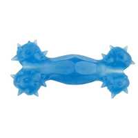 Jucarie cauciuc eco pentru caini, forma de Os cu Gaura 12 cm albastra