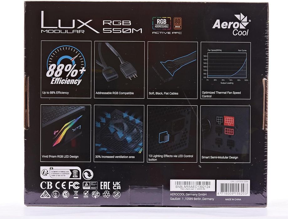 Sursă alimentare modulară Aerocool Lux RGB M550W,80Plus Bronze,sigilat