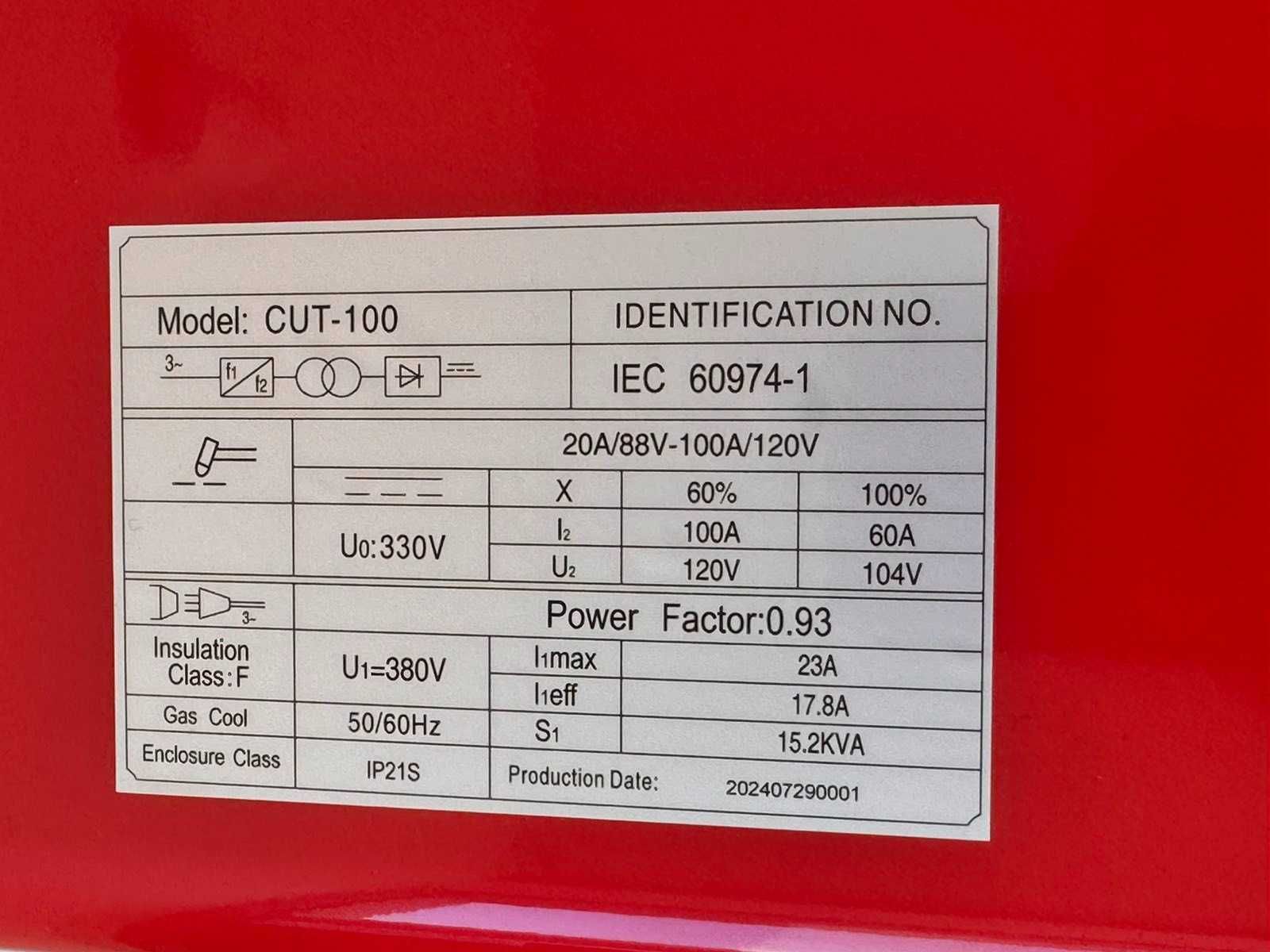 Апарат за плазмено рязане CUT 100А -380V - професионална -  до 40 мм