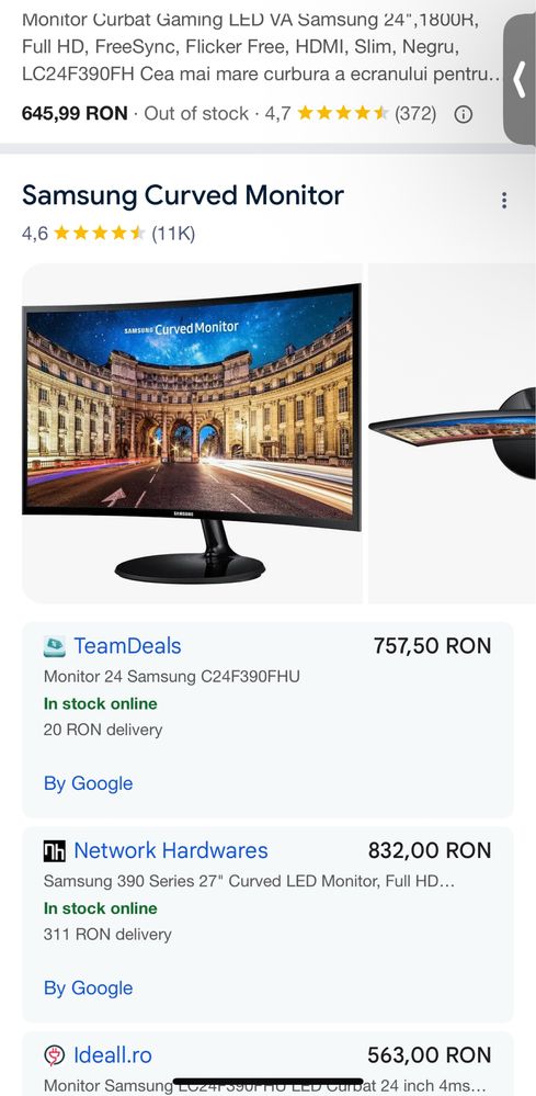Monitor Samsung 24” curbat