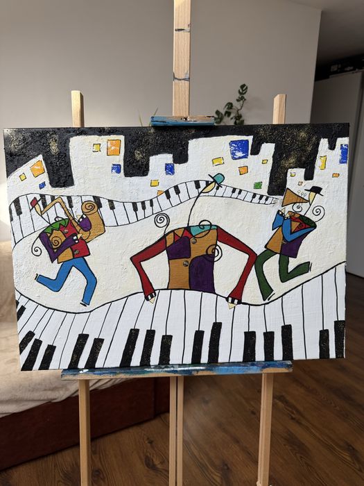 Vand tablou abstract pictat in acrilic