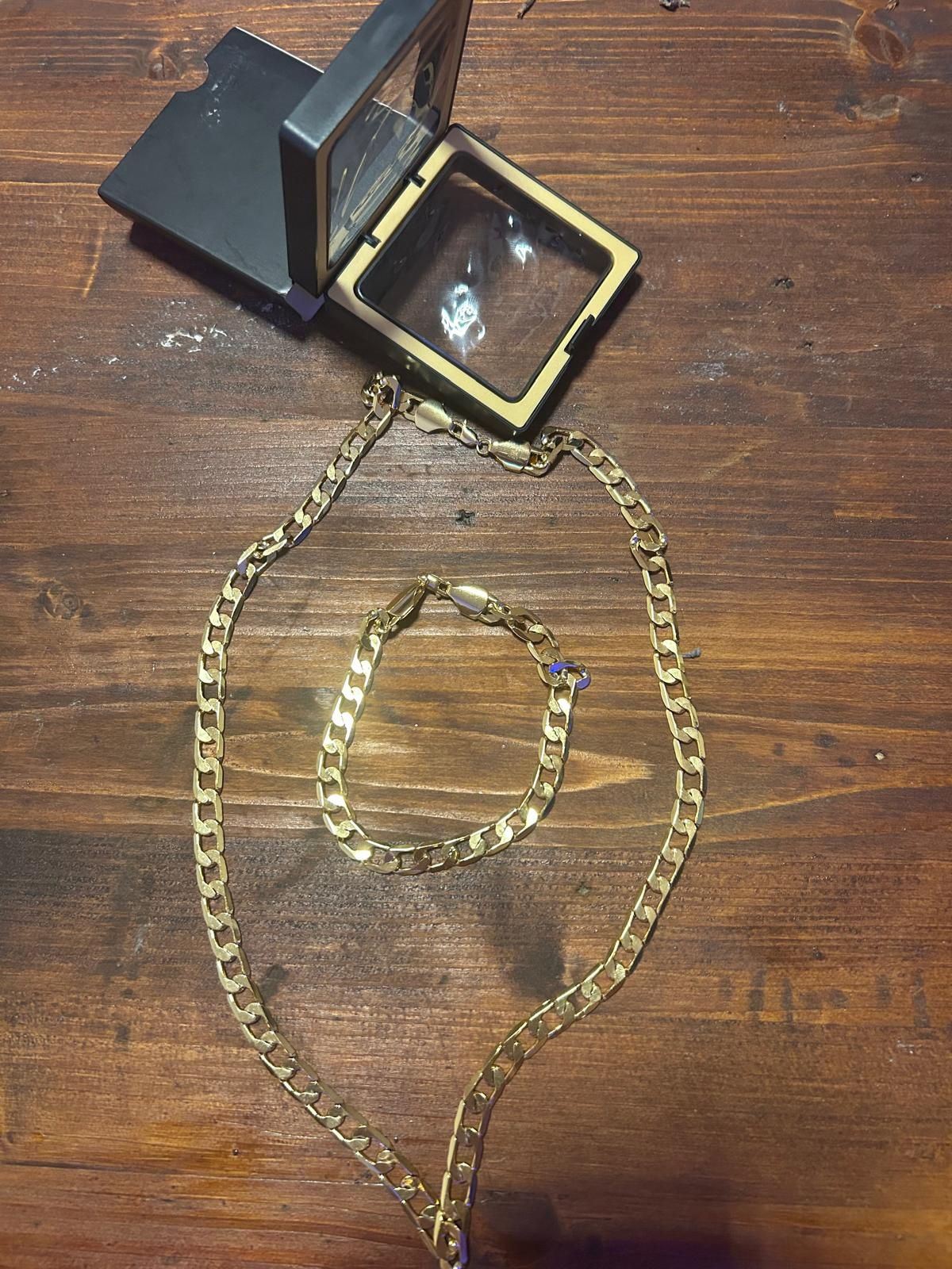 Set bijuterii argint 925 suflat cu aur 18K - Lanț + Brățară (60 cm)