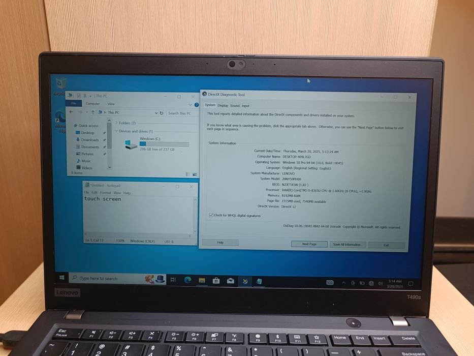 Ноутбук Lenovo ThinkPad t490s | i5-8365U | 8GB | 256GB NVMe